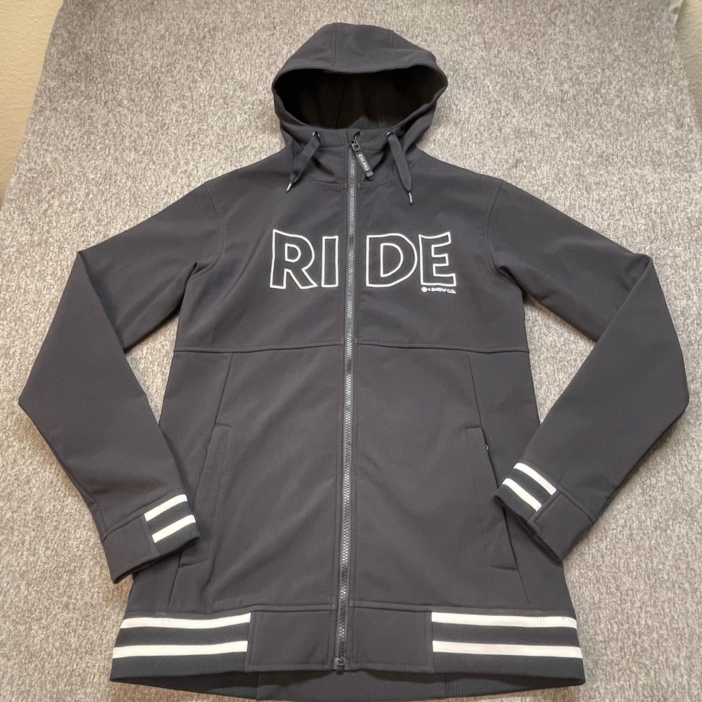 Ride Snowboards Mens Softshell Full Zip Hoodie Black Varsity Striped Small